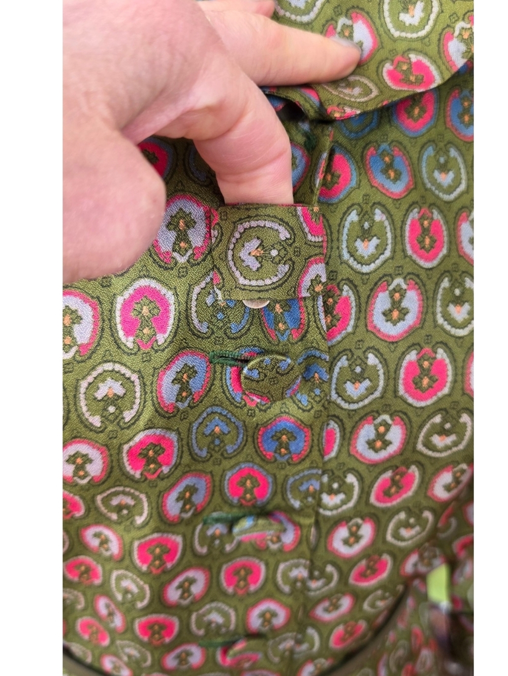 Vintage 1950s Korell Printed Day Dress Olive Pink Novelty Print Womens Size XL - Picture 8 of 15